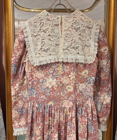 70s vintage lace sailor collar flower dress