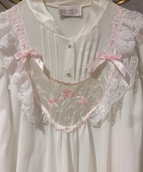 80s vintage ribbon&flower embroidered dress