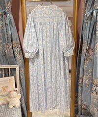 80s vintage flower&gingham check ribbon pattern dress