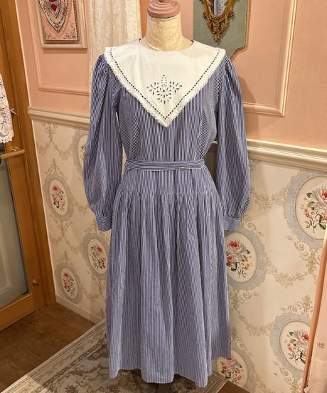 70s vintage lanz originals lace collar striped dress