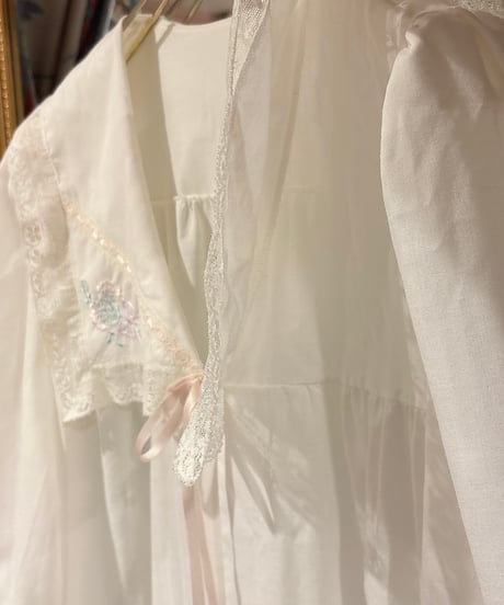 70s vintage flower embroidered sailor collar gown dress