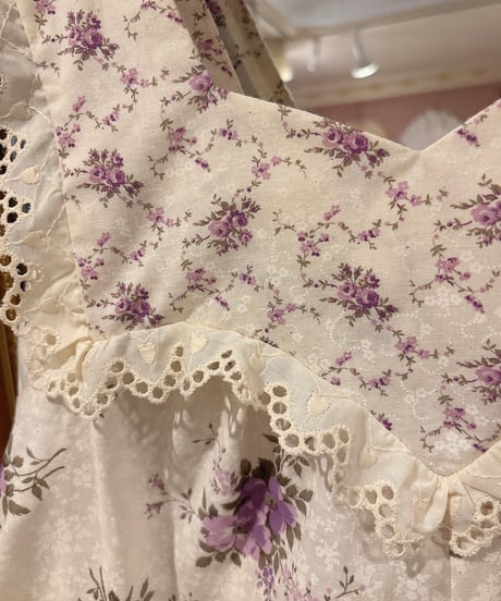 70s vintage flower pattern no sleeve dress