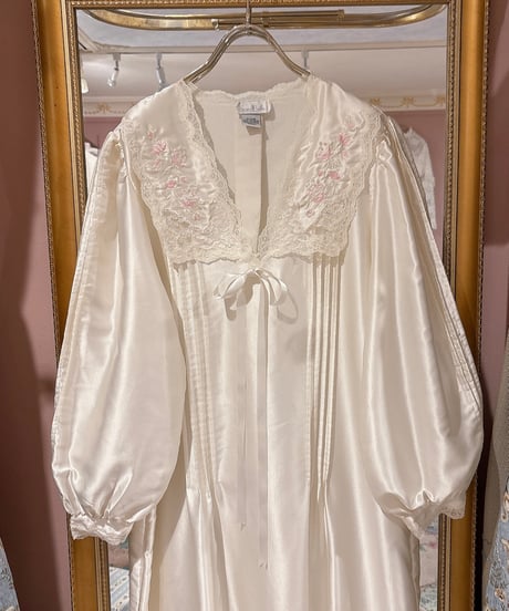 80s vintage flower embroidered satin dress