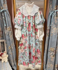 80s vintage lace collar floral dress