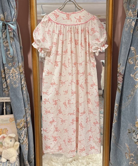 80s vintage ribbon&dot pattern dress