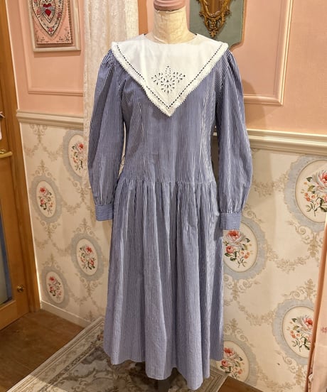 70s vintage lanz originals lace collar striped dress