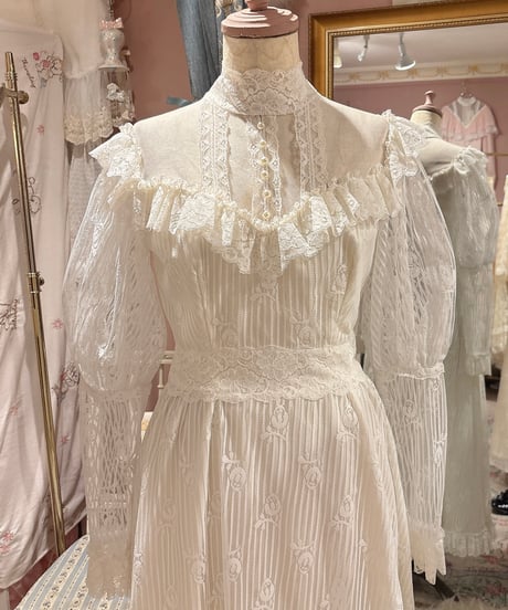 70s vintage romantic rose lace dress