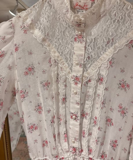 70s vintage flower pattern lace dress