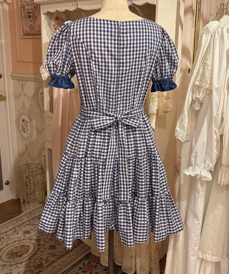 70s vintage duck embroidered gingham check dress