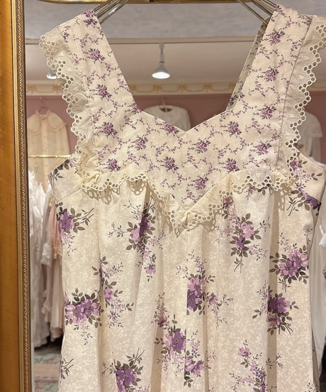 70s vintage flower pattern no sleeve dress
