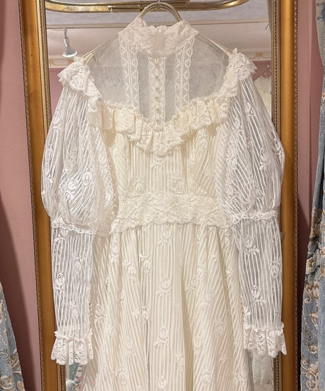 70s vintage romantic rose lace dress