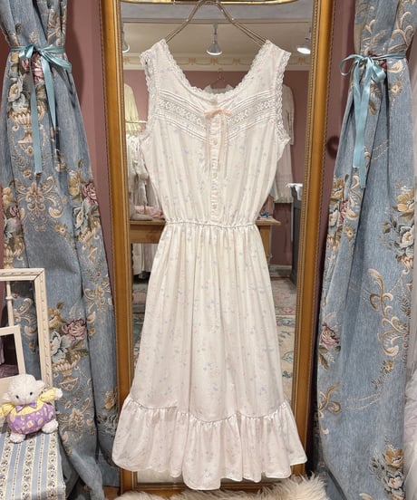 80s vintage pastel flower no sleeve dress