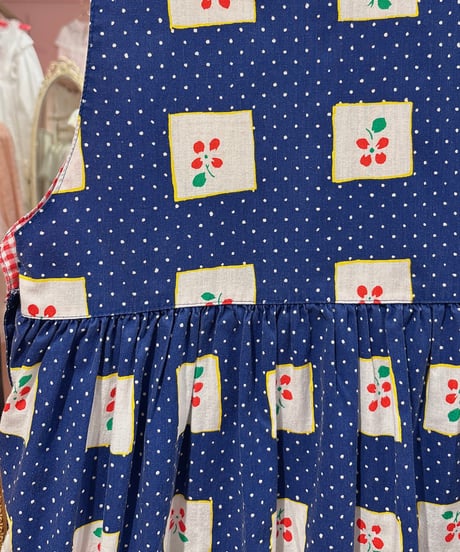 70s vintage flower dot gingham check dress