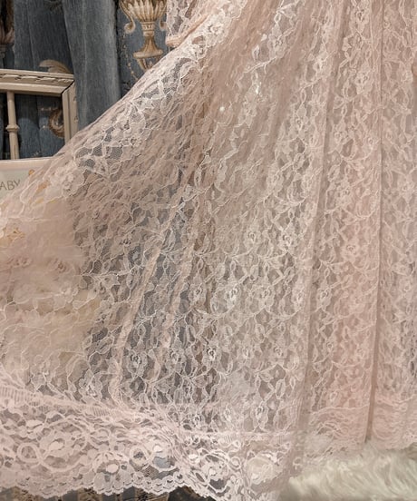 70s vintage baby pink lace see-through dress