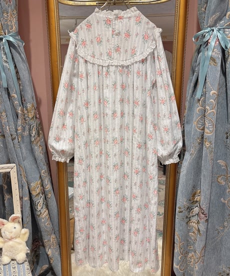 80s vintage flannel cotton rose pattern dress