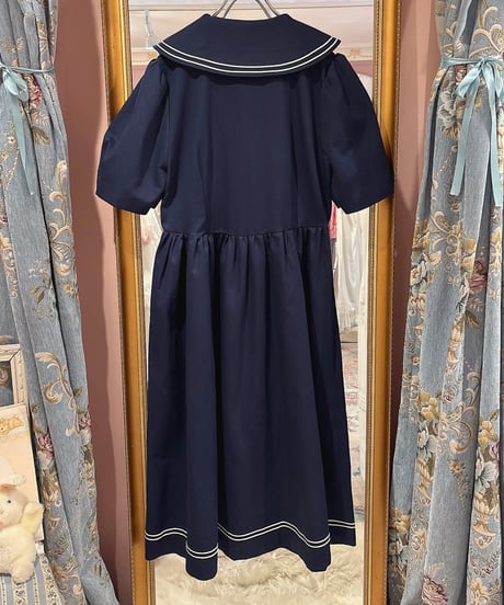 80s vintage dot ribbon sailor collar dress