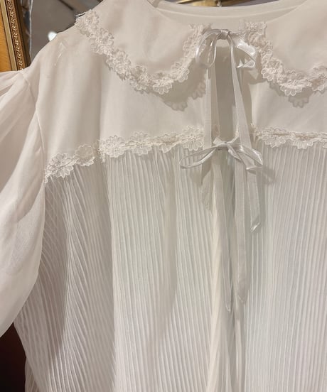 60s vintage flower motif×pleats gown tops