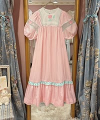 70s vintage flower patch gingham check dress