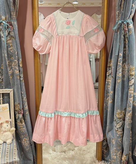 70s vintage flower patch gingham check dress