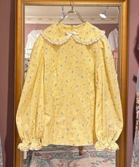 70s vintage flower&gingham check blouse