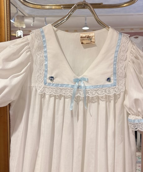 70s vintage satin ribbon sailor collar white dress