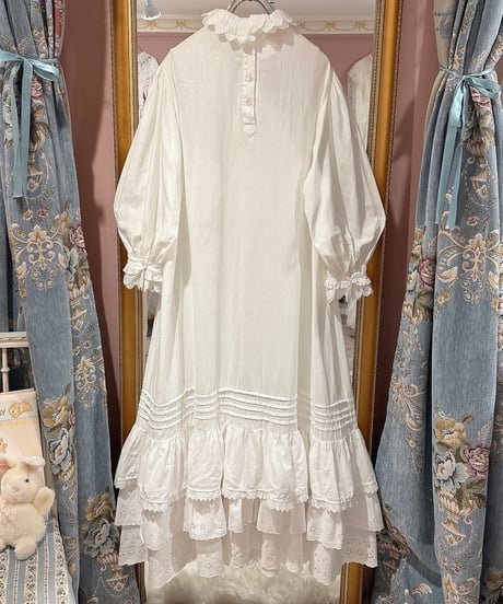 70s vintage flower embroidered white lace dress