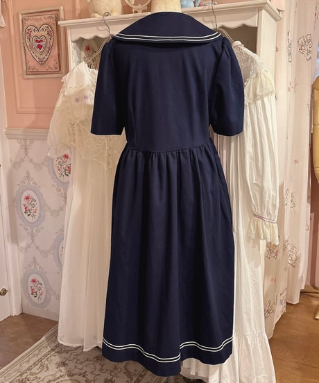 80s vintage dot ribbon sailor collar dress