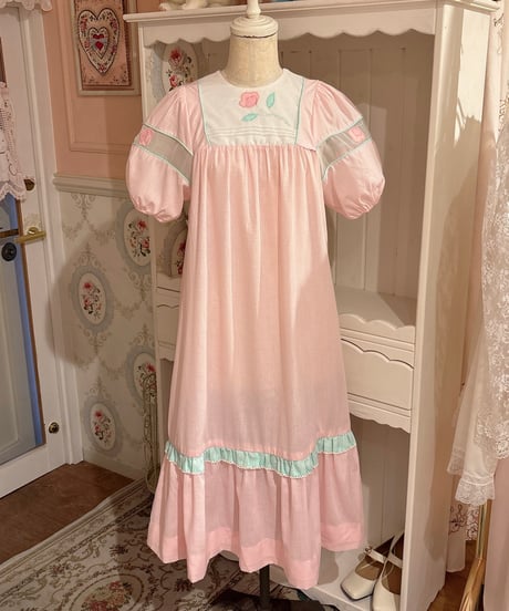 70s vintage flower patch gingham check dress