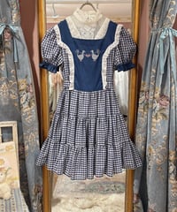 70s vintage duck embroidered gingham check dress