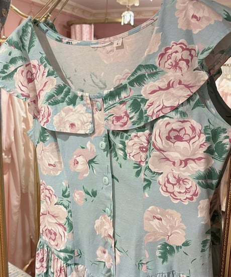 80s vintage romantic flower pattern dress
