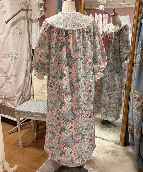 80s vintage satin ribbon flower pattern dress
