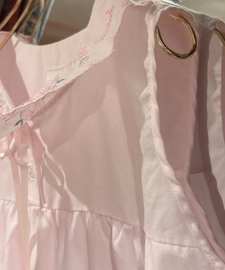 80s vintage ribbon&flower embroidered collar dress