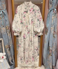 70s vintage ribbon&floral pattern dress