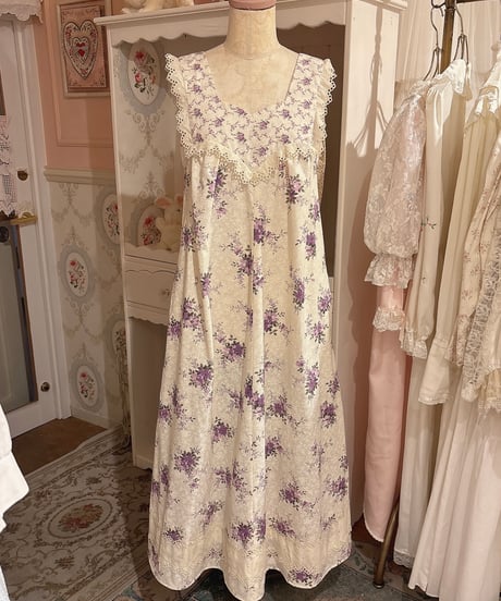 70s vintage flower pattern no sleeve dress