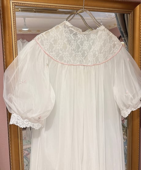 60s vintage flower embroidered chiffon gown dress