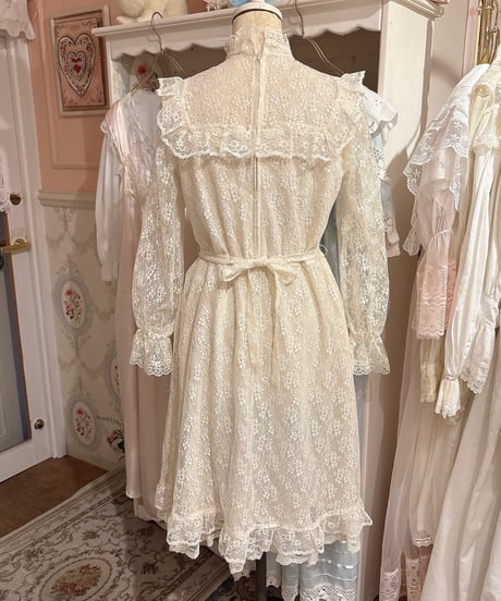 70s vintage flower lace dress