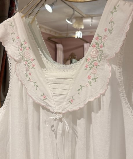 80s vintage flower embroidered collar dress