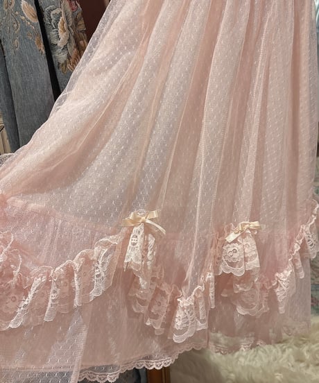 70s vintage pink tulle lace dress