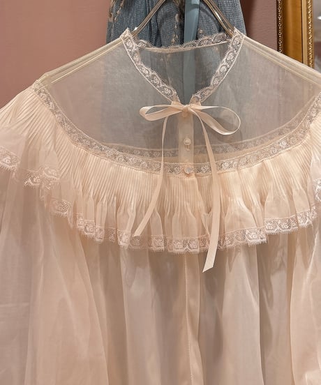 60s vintage pleats×lace see-through gown tops