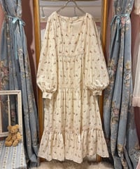70s vintage flower embroidered tiered dress