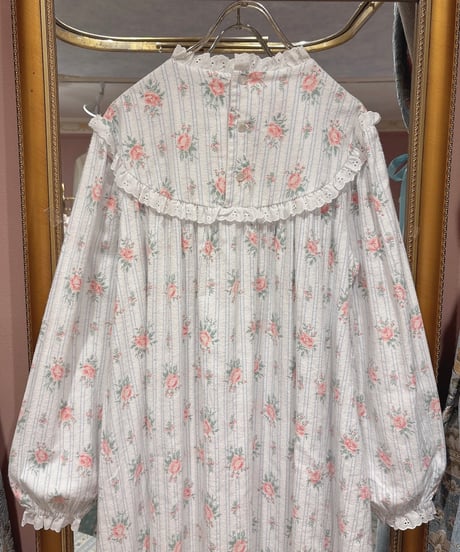 80s vintage flannel cotton rose pattern dress
