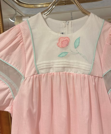 70s vintage flower patch gingham check dress