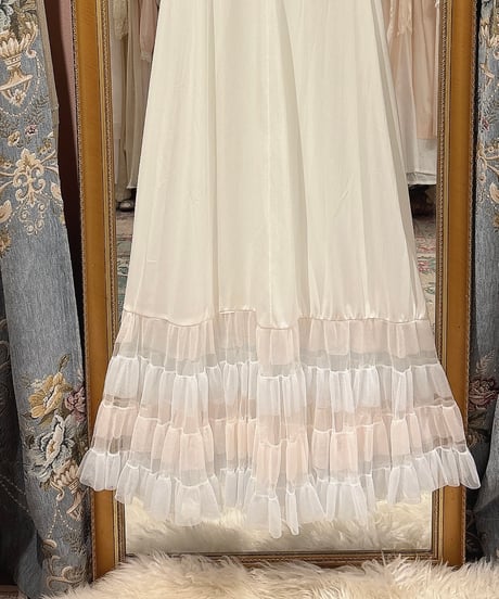 60s vintage pink×light blue frill tiered no sleeve dress