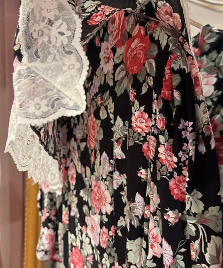 80s vintage sailor collar flower pattern dress