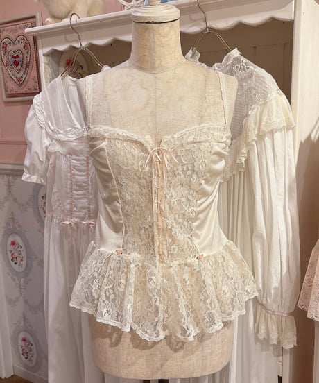 60s vintage satin ribbon lace-up camisole tops