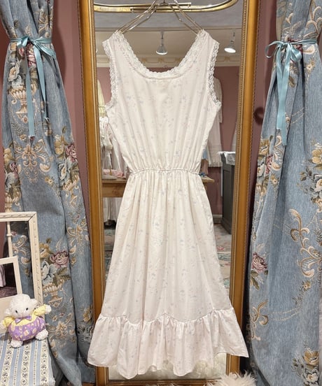 80s vintage pastel flower no sleeve dress