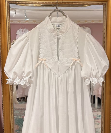 70s vintage satin ribbon white dress