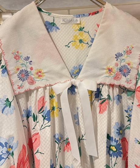 80s vintage flower pattern sailor collar dress