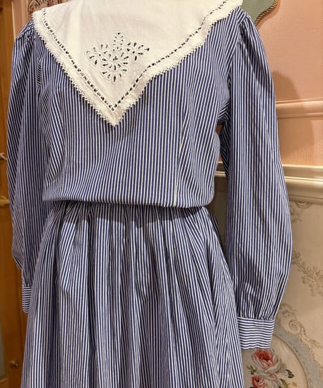 70s vintage lanz originals lace collar striped dress
