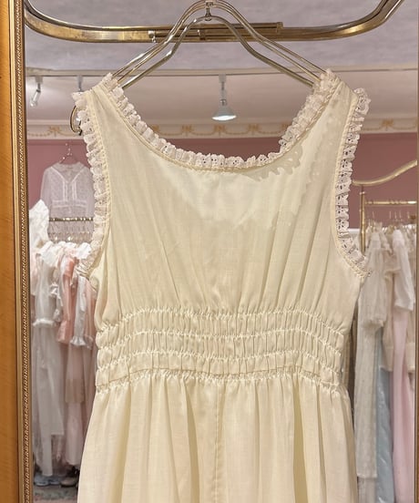 70s vintage lace-up flower embroidered no sleeve dress